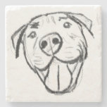 pitbull drawing simple dog lovers black white stone coaster