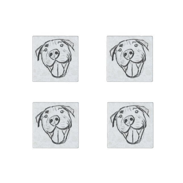 pitbull drawing simple dog lovers black white stone magnet (Front)