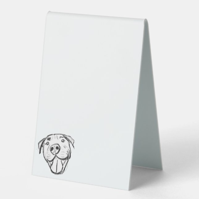 pitbull drawing simple dog lovers black white table tent (Front)