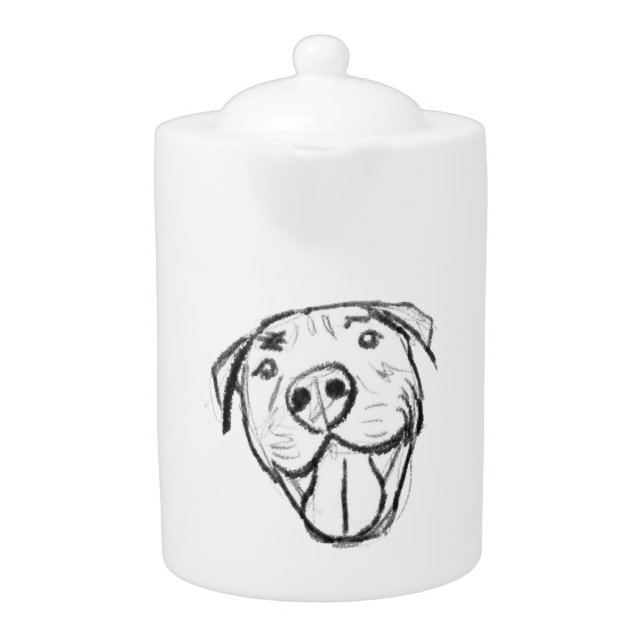 pitbull drawing simple dog lovers black white teapot (Front)