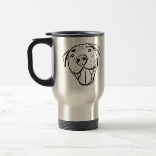 pitbull drawing simple dog lovers black white travel mug
