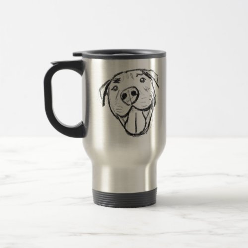 pitbull drawing simple dog lovers black white travel mug