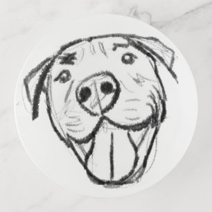 pitbull drawing simple dog lovers black white trinket tray