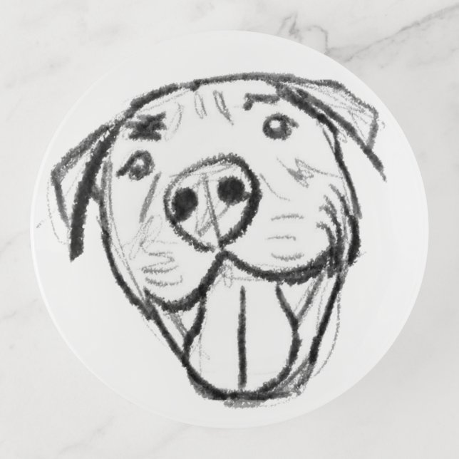 pitbull drawing simple dog lovers black white trinket tray (Front)