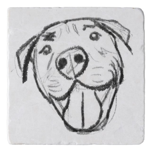 pitbull drawing simple dog lovers black white trivet (Front)
