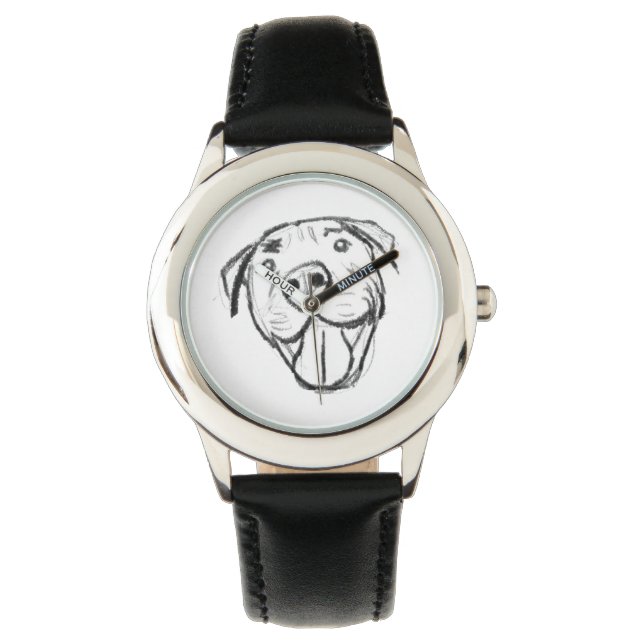pitbull drawing simple dog lovers black white watch (Front)