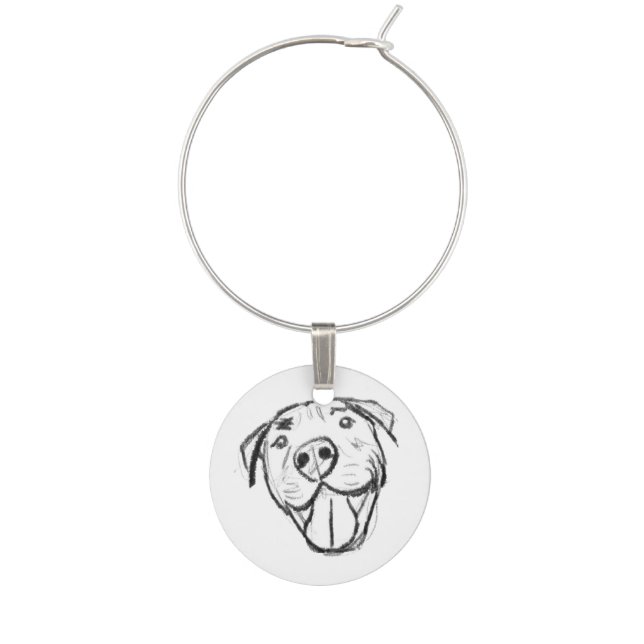 pitbull drawing simple dog lovers black white wine charm (Front)