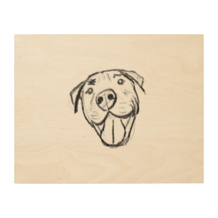 pitbull drawing simple dog lovers black white wood wall art