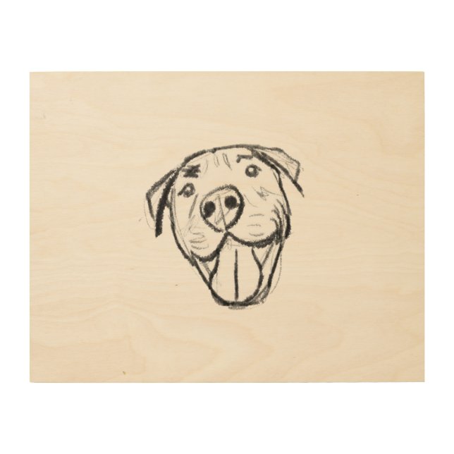 pitbull drawing simple dog lovers black white wood wall art (Front)