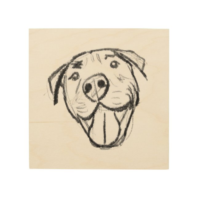pitbull drawing simple dog lovers black white wood wall art (Front)