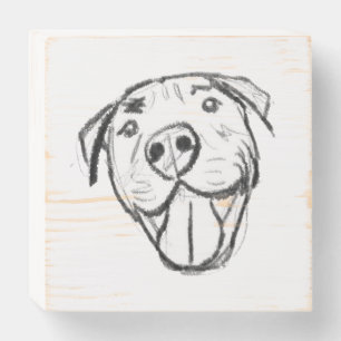 pitbull drawing simple dog lovers black white wooden box sign