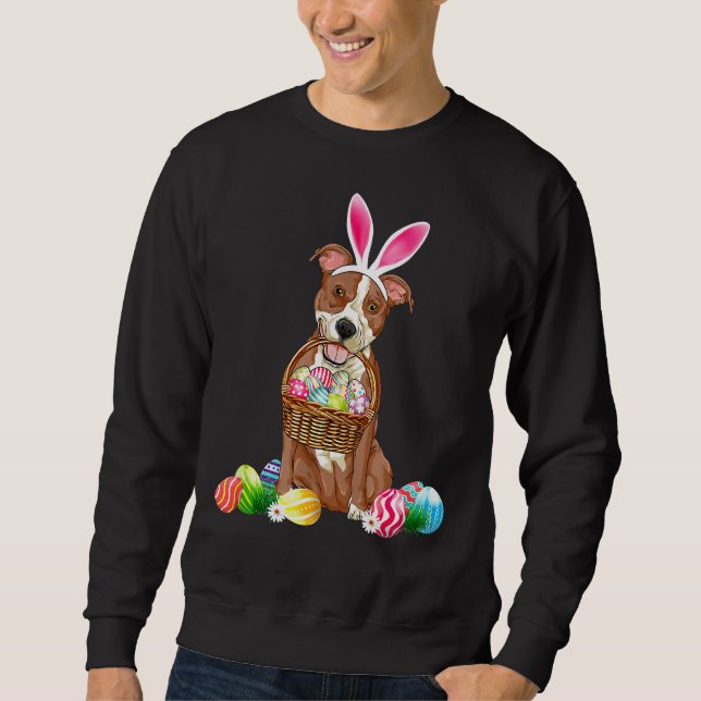 Pitbull Easter Day Eggs Basket Boys Girls Kid Bunn Sweatshirt (Front)