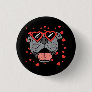 Pitbull Face Heart Glasses Valentines Day Pet Dog  Button