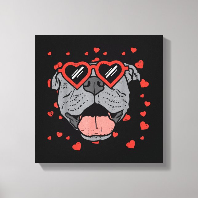 Pitbull Face Heart Glasses Valentines Day Pet Dog  Canvas Print (Front)