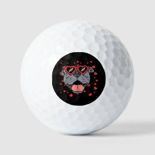 Pitbull Face Heart Glasses Valentines Day Pet Dog  Golf Balls