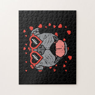 Pitbull Face Heart Glasses Valentines Day Pet Dog  Jigsaw Puzzle
