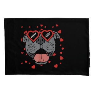 Pitbull Face Heart Glasses Valentines Day Pet Dog  Pillow Case