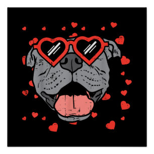 Pitbull Face Heart Glasses Valentines Day Pet Dog Poster