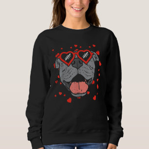 Pitbull Face Heart Glasses Valentines Day Pet Dog Sweatshirt