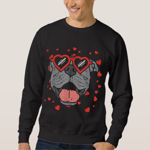 Pitbull Face Heart Glasses Valentines Day Pet Dog  Sweatshirt