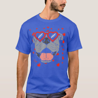 Pitbull Face Heart Glasses Valentines Day Pet Dog  T-Shirt