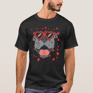 Pitbull Face Heart Glasses Valentines Day Pet Dog T-Shirt