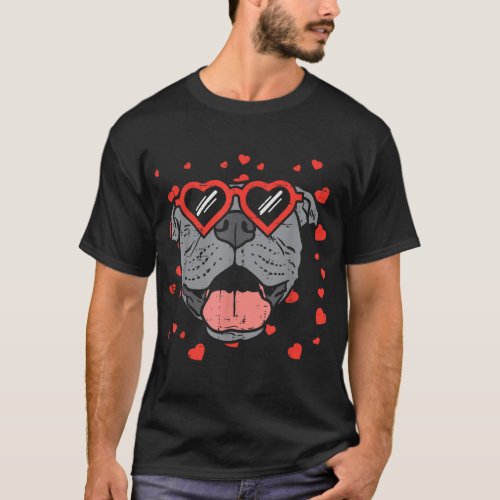 Pitbull Face Heart Glasses Valentines Day Pet Dog  T_Shirt