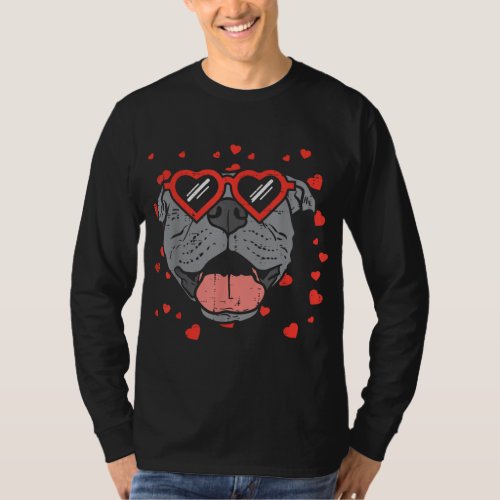 Pitbull Face Heart Glasses Valentines Day Pet Dog  T_Shirt