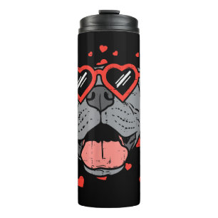 Pitbull Face Heart Glasses Valentines Day Pet Dog Thermal Tumbler