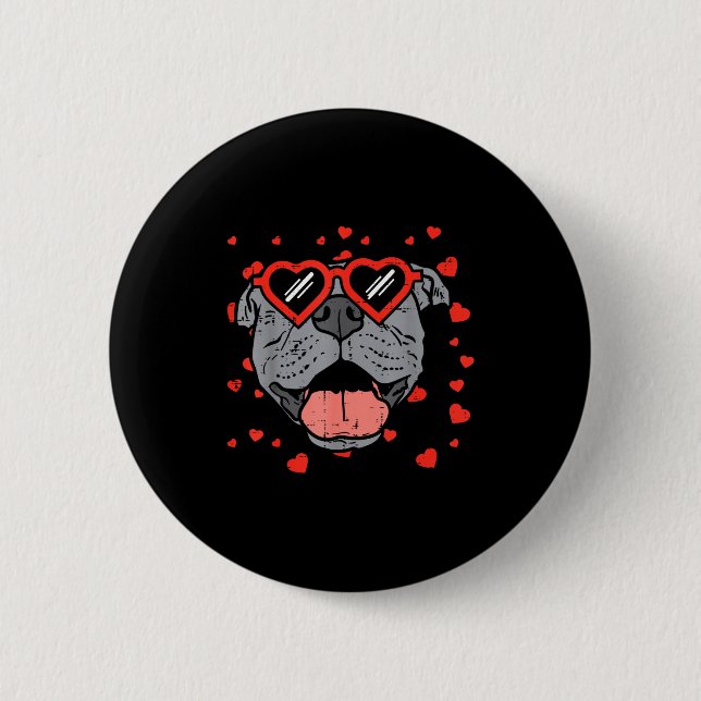 Pitbull Face Heart Gles Valentines Day Pet Dog Lov Button (Front)