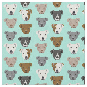 Pitbull faces dog pattern light mint fabric