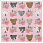 Pitbull faces pink florals fabric