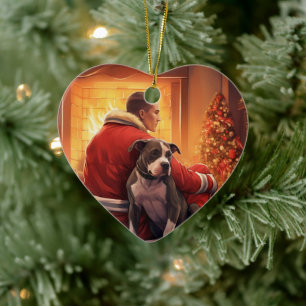Pitbull Firefighter Christmas, Gift for Dog Lovers Ceramic Ornament