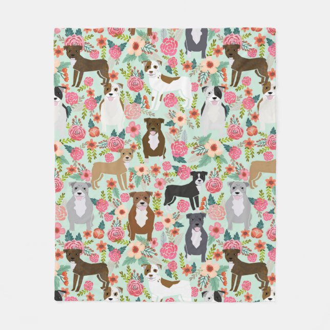 Pitbull Floral Blanket - dog blanket, pitbulls (Front)
