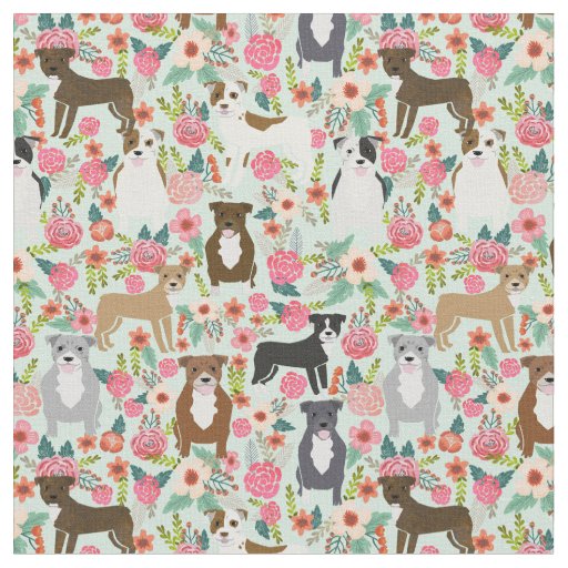Pitbull Floral Dog Fabric - pitbull fabric, dog