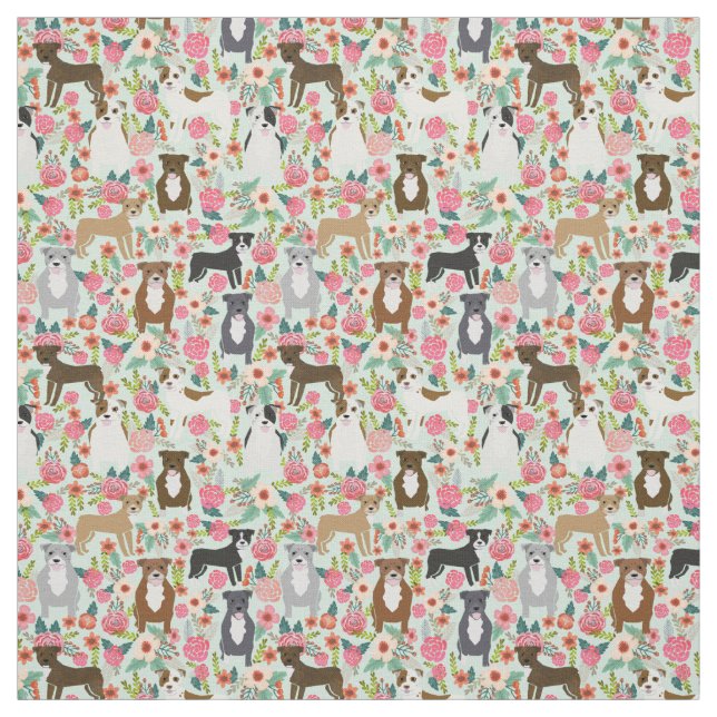 Pitbull Florals Fabric - dog floral design (Swatch)
