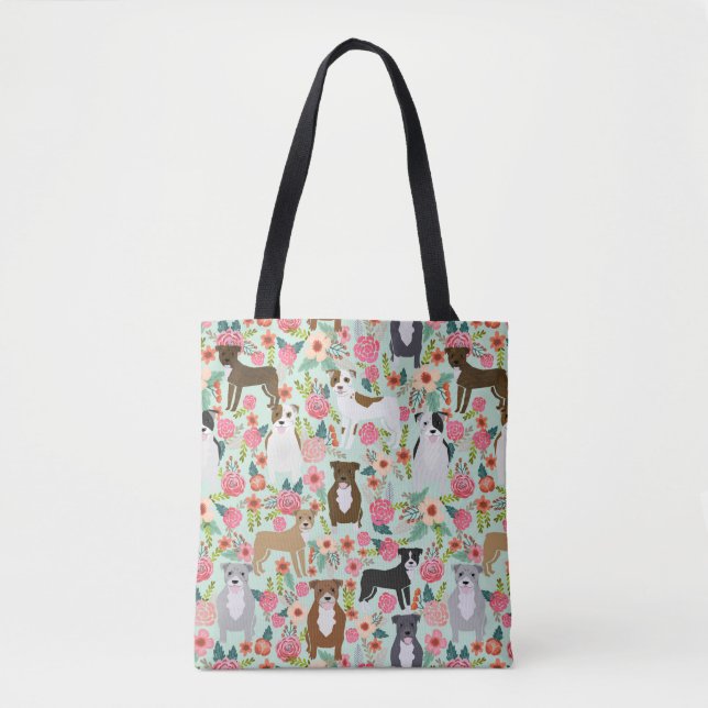 Pitbull Florals Tote Bag (Front)