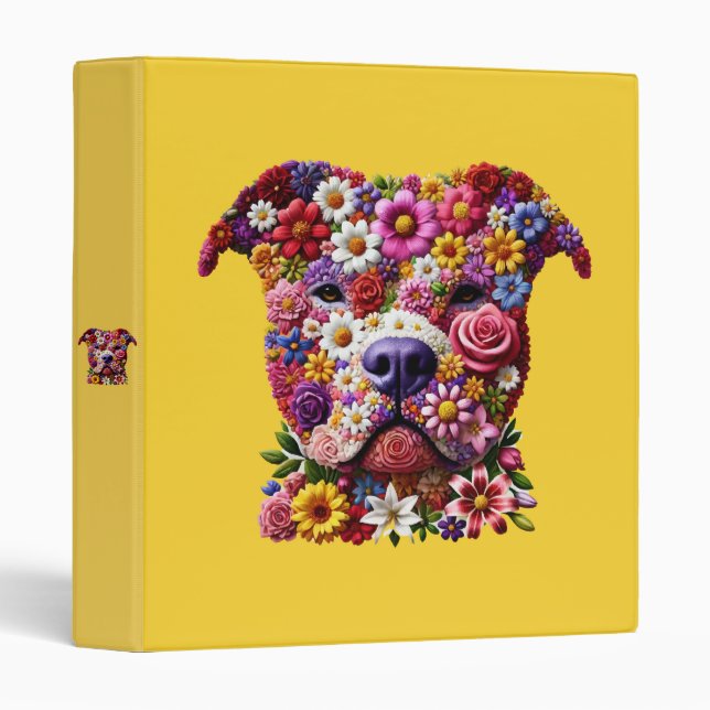 Pitbull Flower Face Dog Lover 3 Ring Binder (Front/Spine)