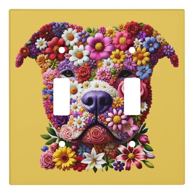 Pitbull Flower Face Dog Lover Light Switch Cover (Front)