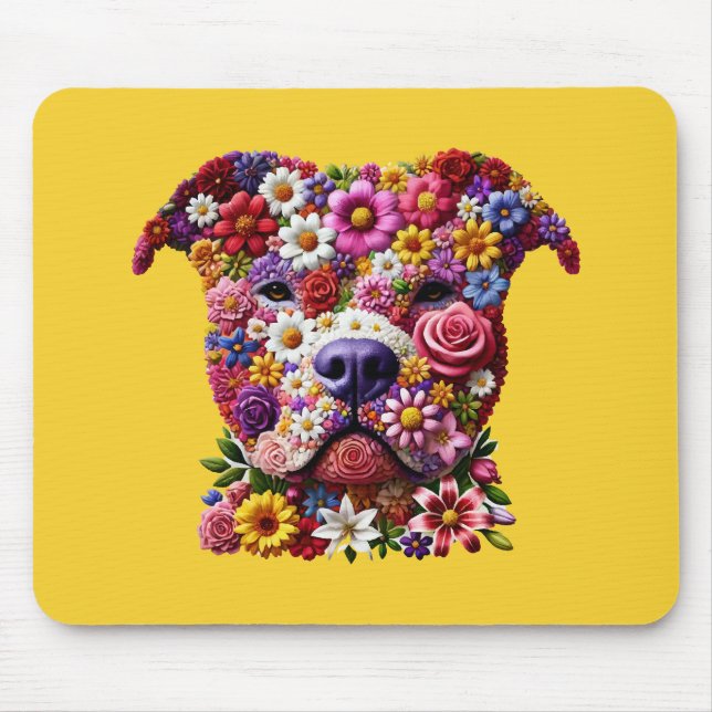 Pitbull Flower Face Dog Lover Mouse Pad (Front)