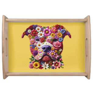 Pitbull Flower Face Dog Lover Serving Tray