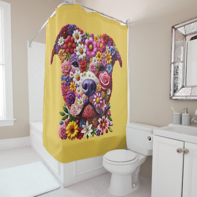 Pitbull Flower Face Dog Lover Shower Curtain (In Situ)