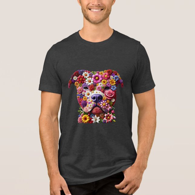 Pitbull Flower Face Dog Lover Tri-Blend Shirt (Front)