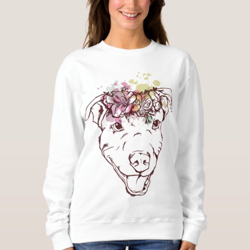Pitbull Flowers Vintage Floral Dog Lover Funny Cut Sweatshirt