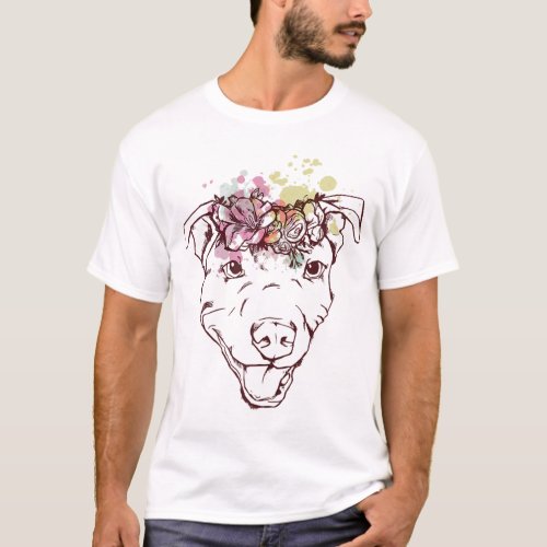 Pitbull Flowers Vintage Floral Dog Lover Funny Cut T_Shirt