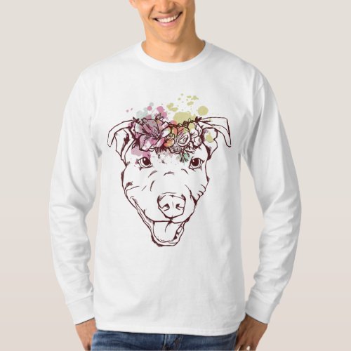 Pitbull Flowers Vintage Floral Dog Lover Funny Cut T_Shirt