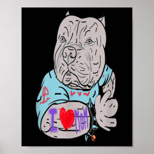 Pitbull Funny Dog I Love Mom Tattoo Gift Poster
