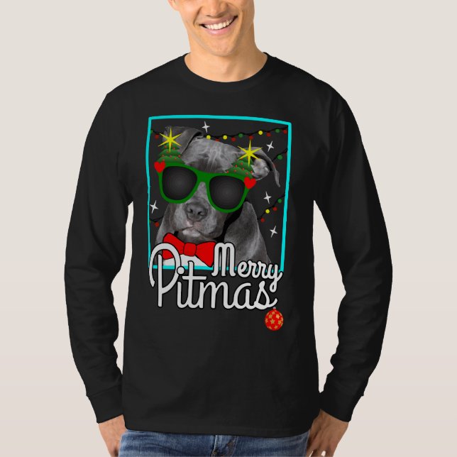 Pitbull Funny Pit Bull Dog Christmas Merry Pitmas T-Shirt (Front)