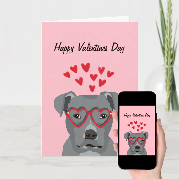Pitbull Grey Valentines Dog Card | Zazzle