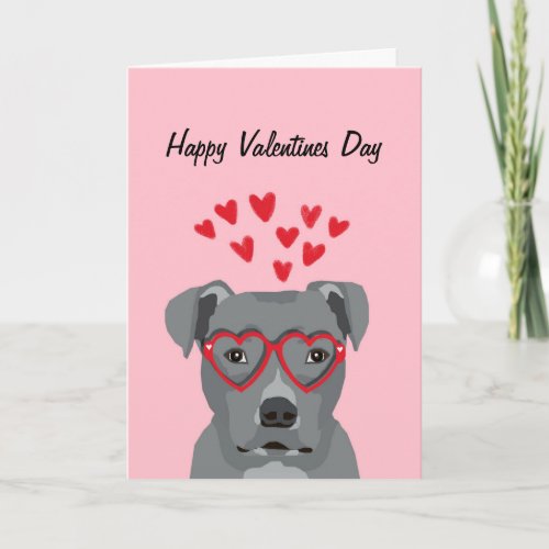 Pitbull Grey Valentines Dog Card